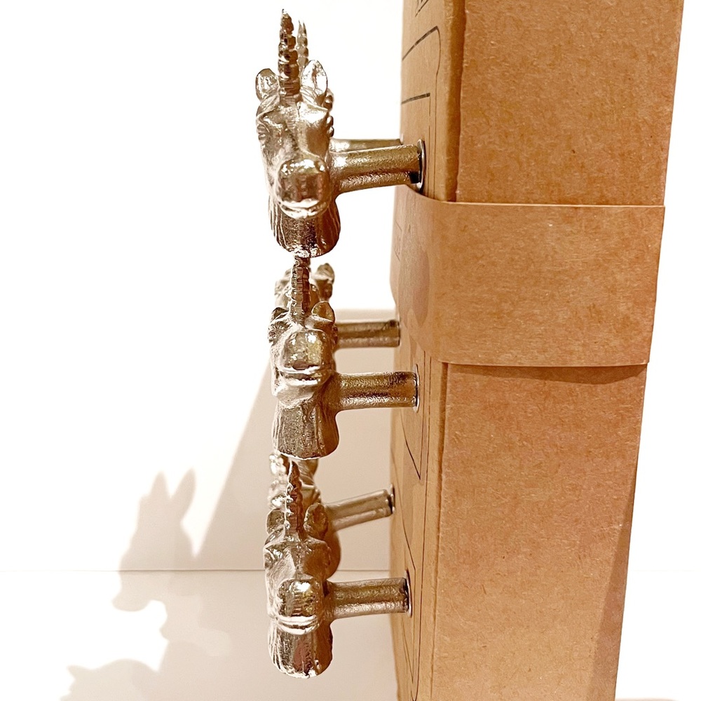 Unicorn Silver Metal Dresser Desk Drawer Knobs Set of 6 Kids Bedroom Cabinet Fun - Picture 5 of 13